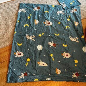 Crib Toddler Bed Duvet Cover and Pillow Case Blue Space Astronauts Stars